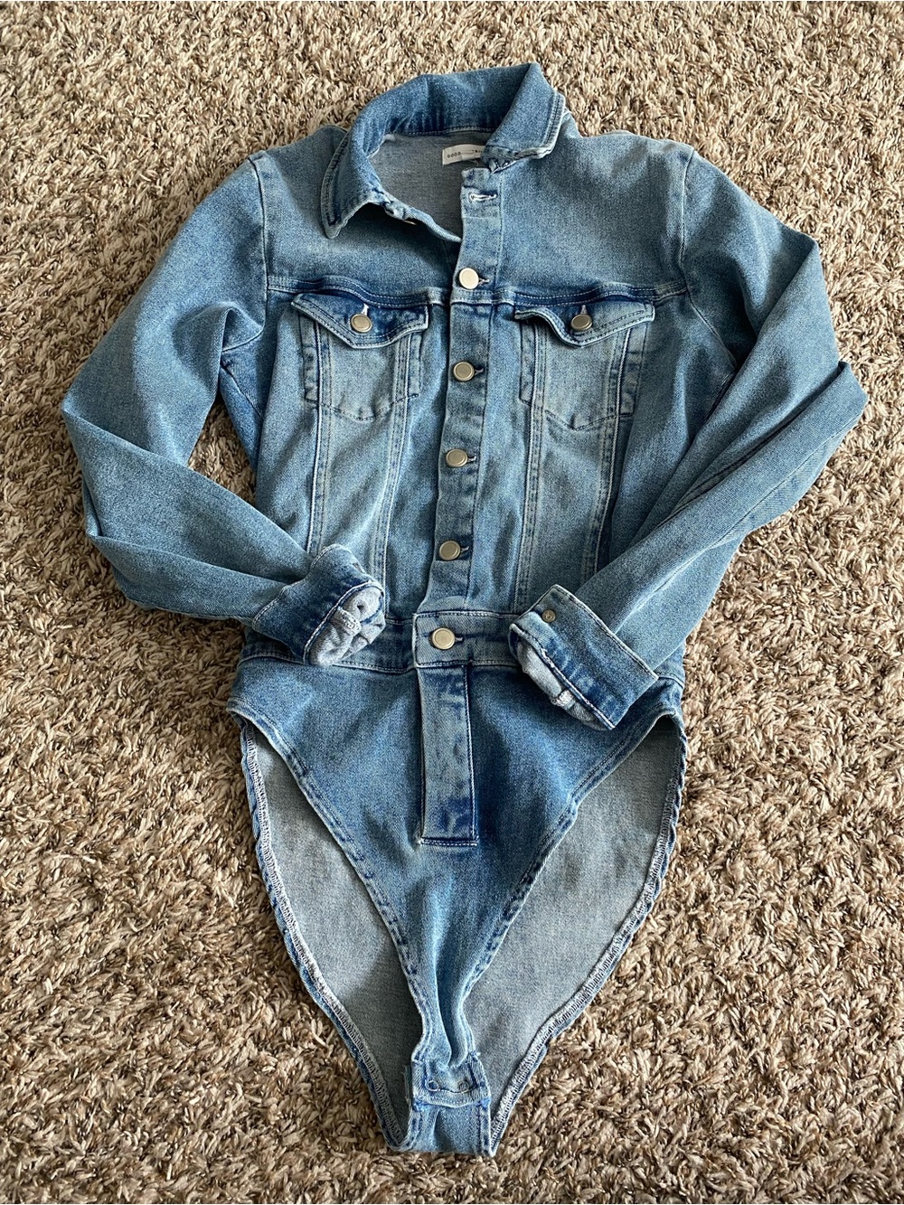 Good American Light Blue Denim Button-Front One-Piece Bodysuit